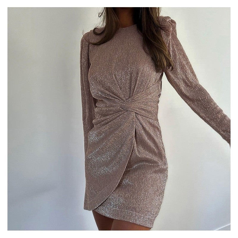 Long Sleeve Knot Waist Mini Dress