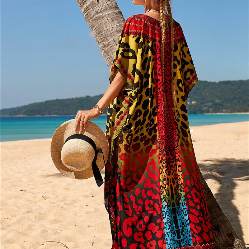 Short Sleeves Tie-Dyed Split Maxi Dress