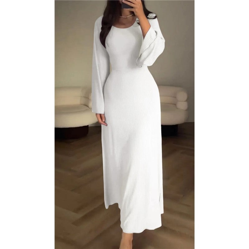 Long Sleeve Slit Loose Knit Dress