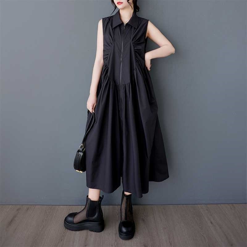 Loose Pleated Zippered Maxi Dress