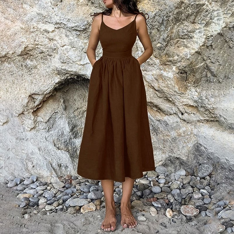Backless V-Neck High-Waist Strapless Dress