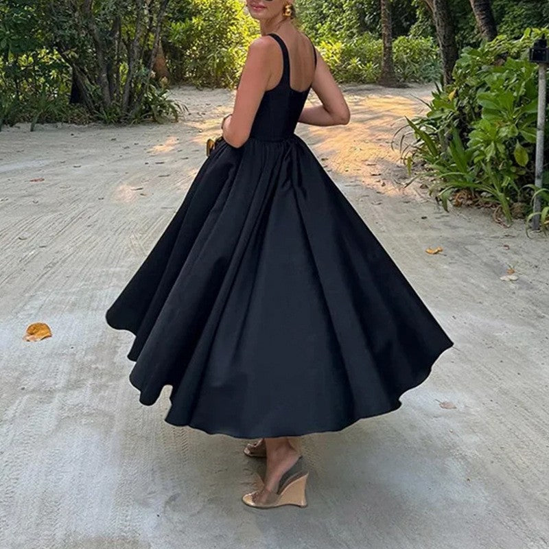 Offshoulder Sleeveless Flared Strap Dress
