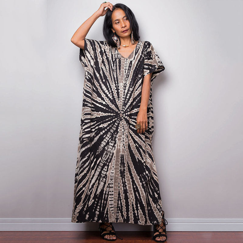 Short Sleeves Tie-Dyed Split Maxi Dress