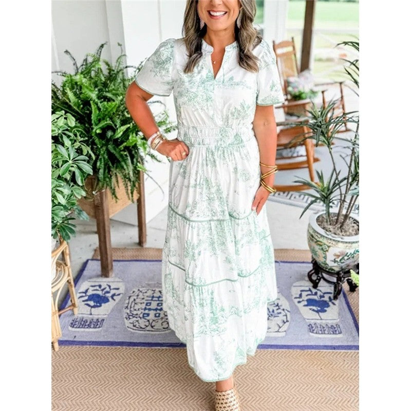 Floral Print Long Sleeveless Stretch Waist Dress