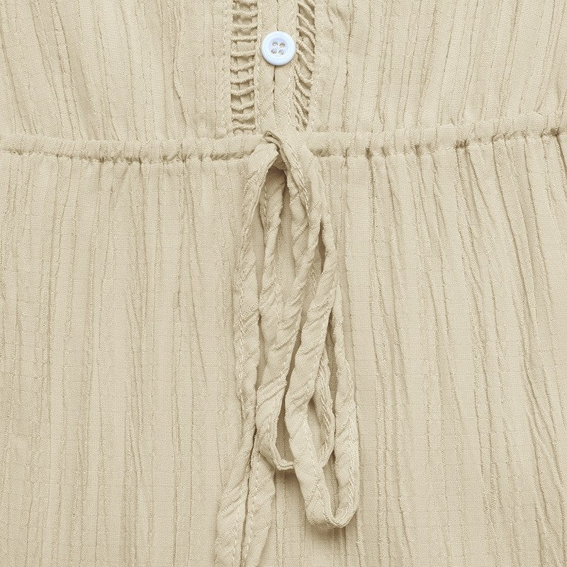 Solid V-Neck Textured Long Sleeve Dress