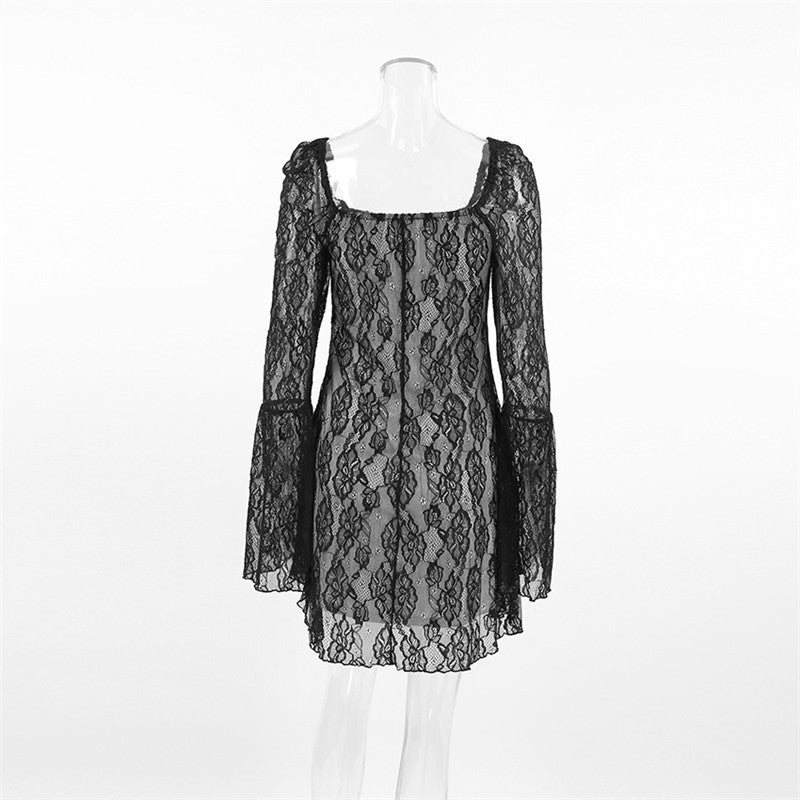 Lace Long Sleeve A Line Short Dress