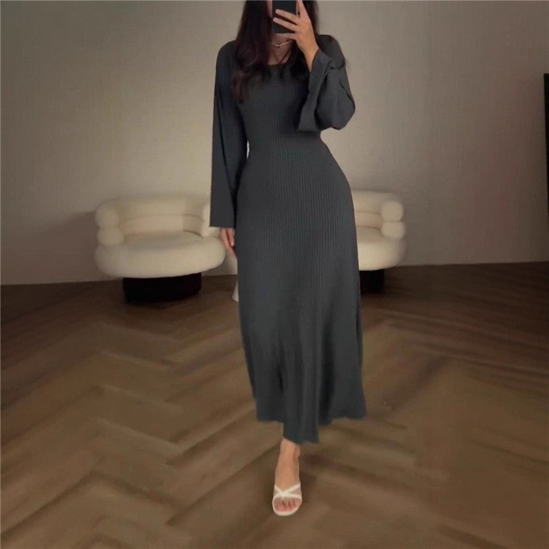 Long Sleeve Slit Loose Knit Dress