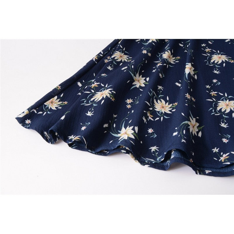 Chiffon Print V-Neck Short Sleeve Bohemian Dress