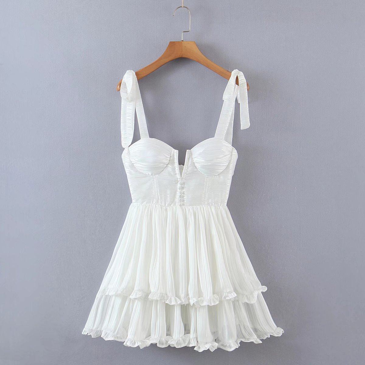 Three-Tier Colorful Silk-Chiffon Dress Pleated Lace-Up Skirt