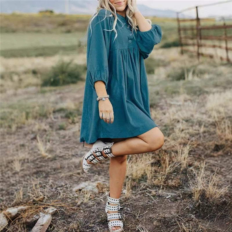 Solid Corduroy High Waist Short Dress
