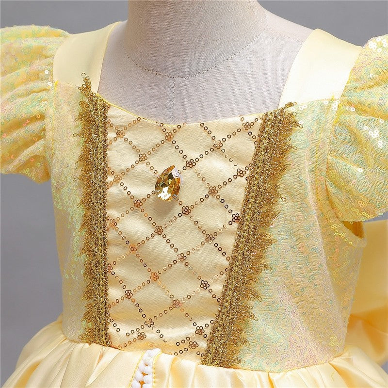 Bubble Sleeve Princess Dress Cosplaying Beauty And The Beast