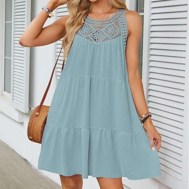 Lace Cutout Halter A-Line Short Dress