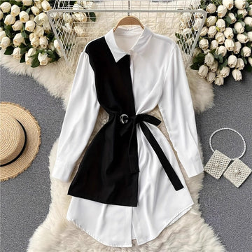 Colorblock Long Sleeve Short Dress