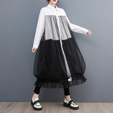Oversized Mesh Peplum Shirt Dress