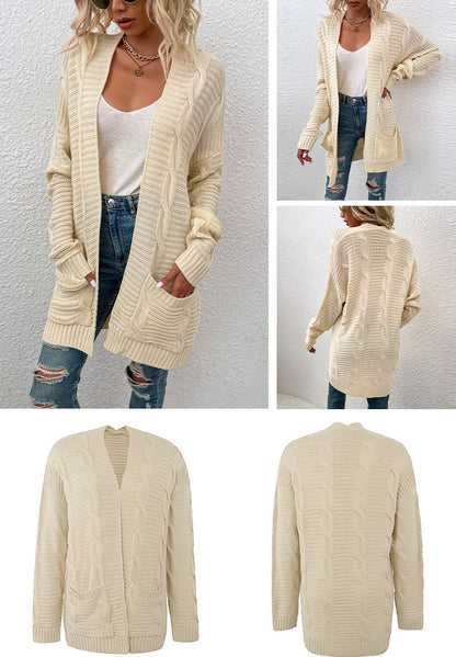 Fashion Twist Design Knitted Long Cardigan Sweaters