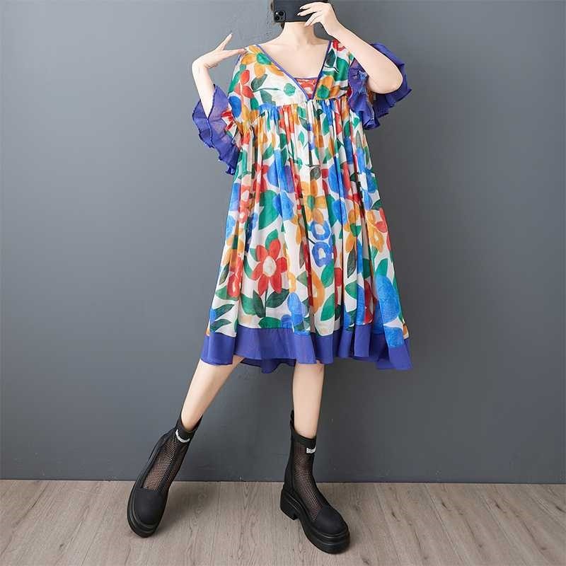 Fashion Patchwork Print Loose Short Dress