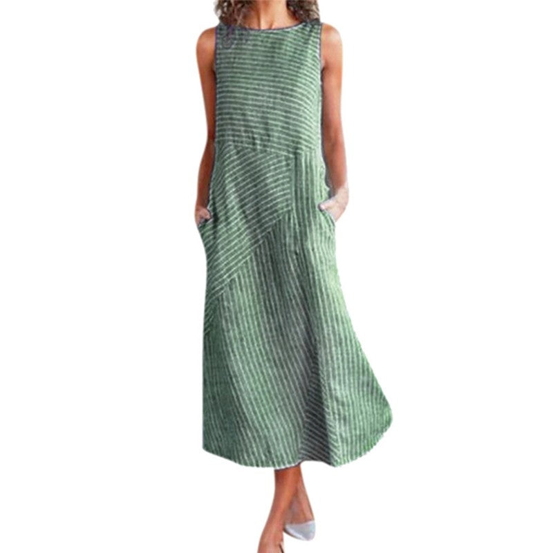 Striped Sleeveless Slim Long Dress