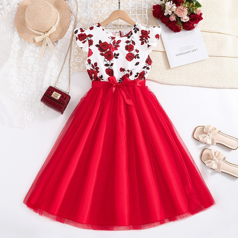 Dresses For Girls With Fly Sleeves And Mesh
