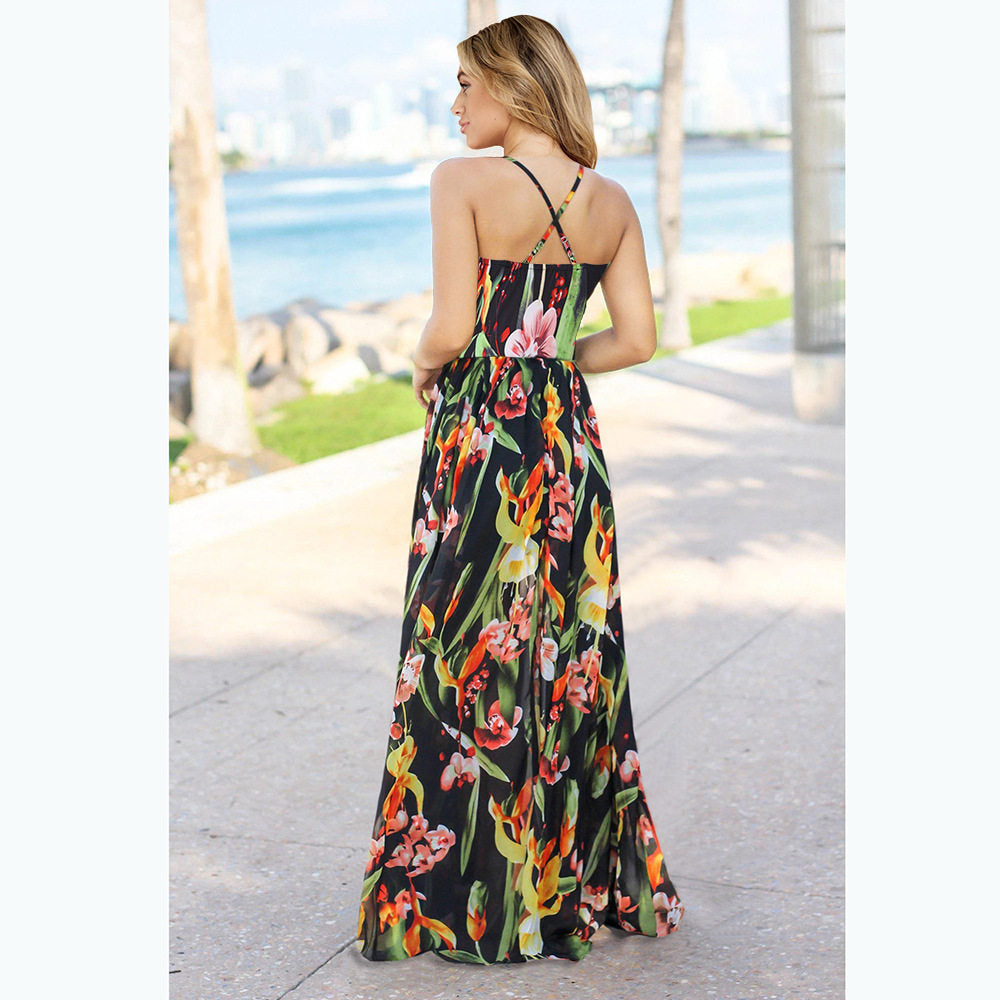 Bohemian Floral Suspender Maxi Dress