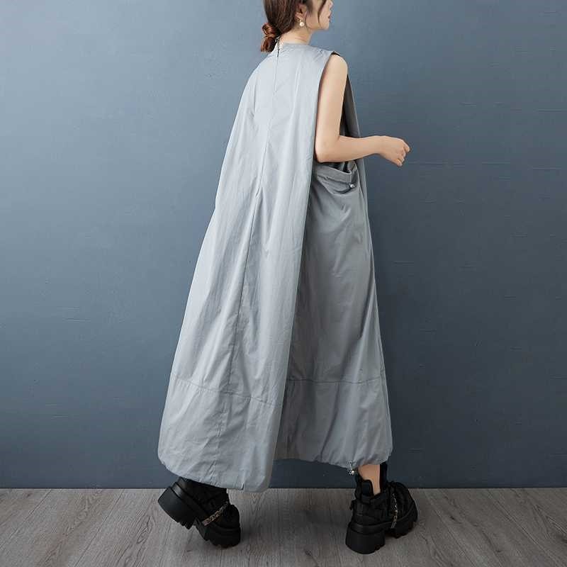 Loose Sleeveless Pocket Drawstring Dress
