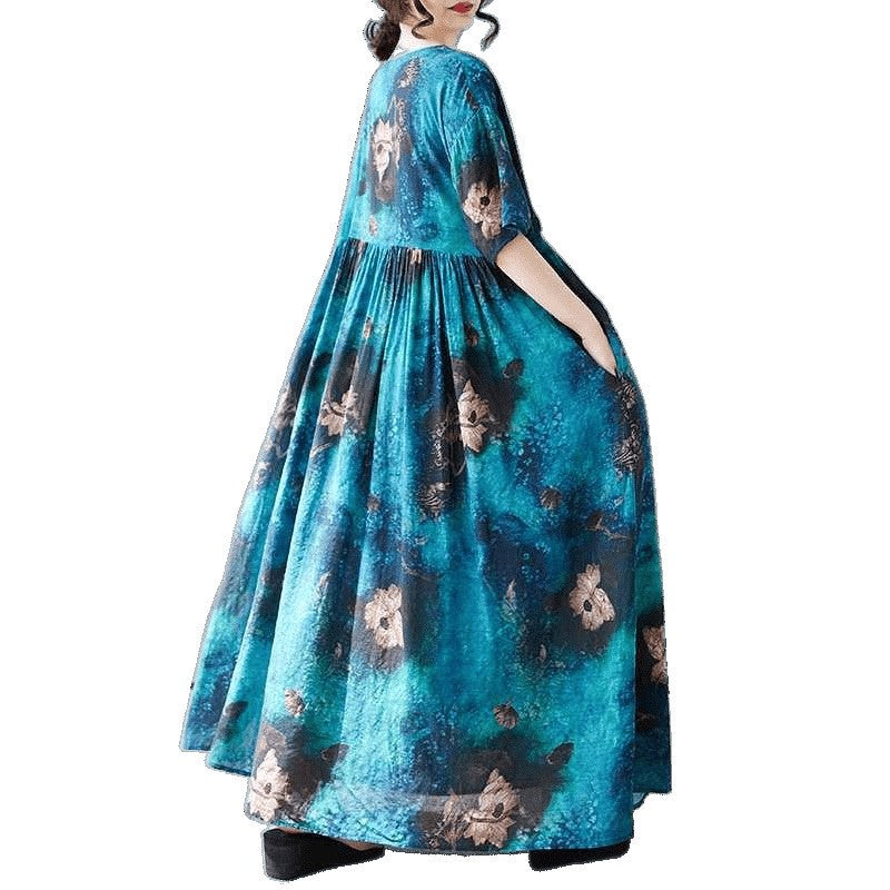 Loose Short Sleeve Round Neck Print Dress