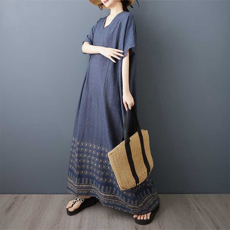 V Neck Printed Loose Long Dress