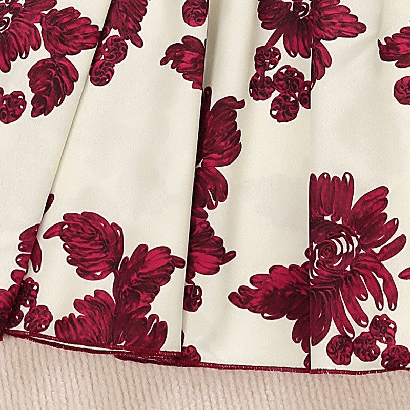 Girls Short Sleeve Printed Lace-Up Princess Dress