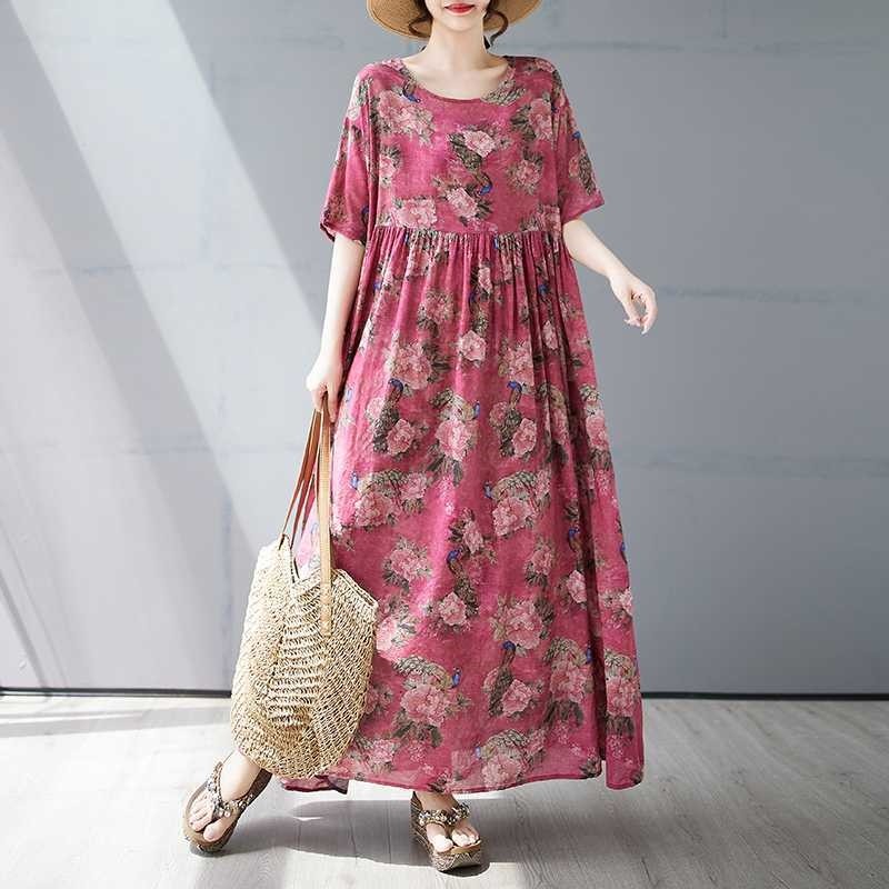 Loose Short Sleeve Round Neck Print Dress