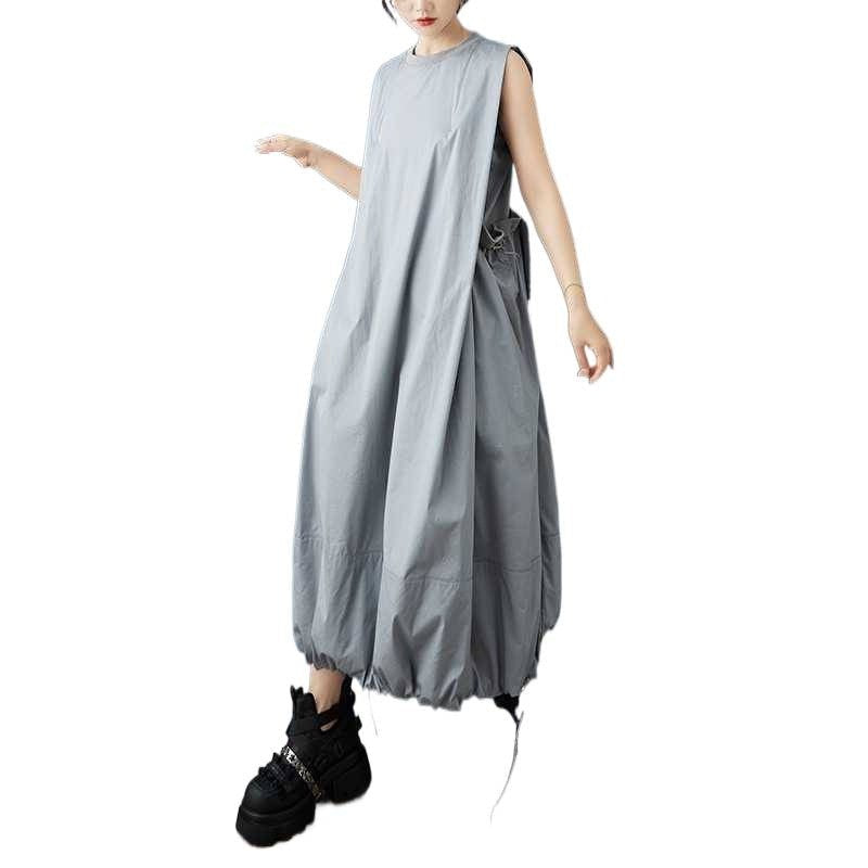 Loose Sleeveless Pocket Drawstring Dress