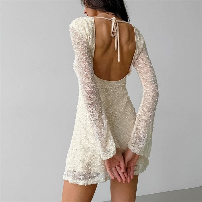Slim Fit Jacquard Round Neck Long Sleeve Mini Dress