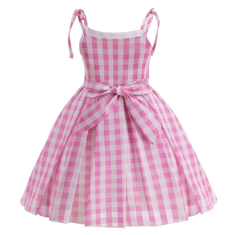 Plaid Suspender Waist Princess Dress For Girls