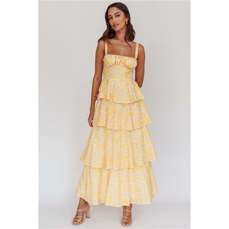 Slim Fit Waist Floral Print Long Strapless Dress