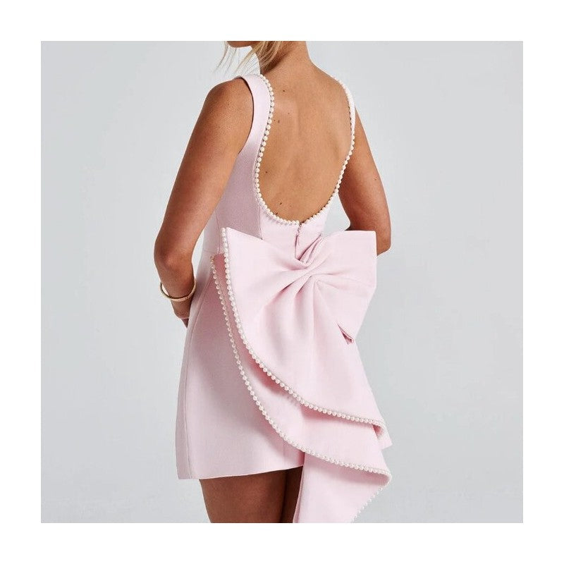 Pearl Bow Fitted Short Dress