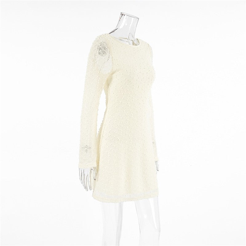 Slim Fit Jacquard Round Neck Long Sleeve Mini Dress