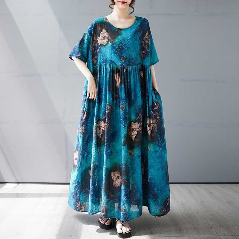 Loose Short Sleeve Round Neck Print Dress