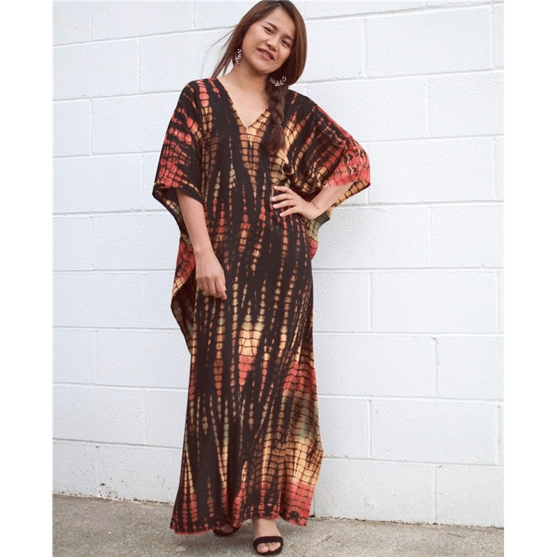 Half Sleeves V-Neck Tie-Dyed Maxi Dress