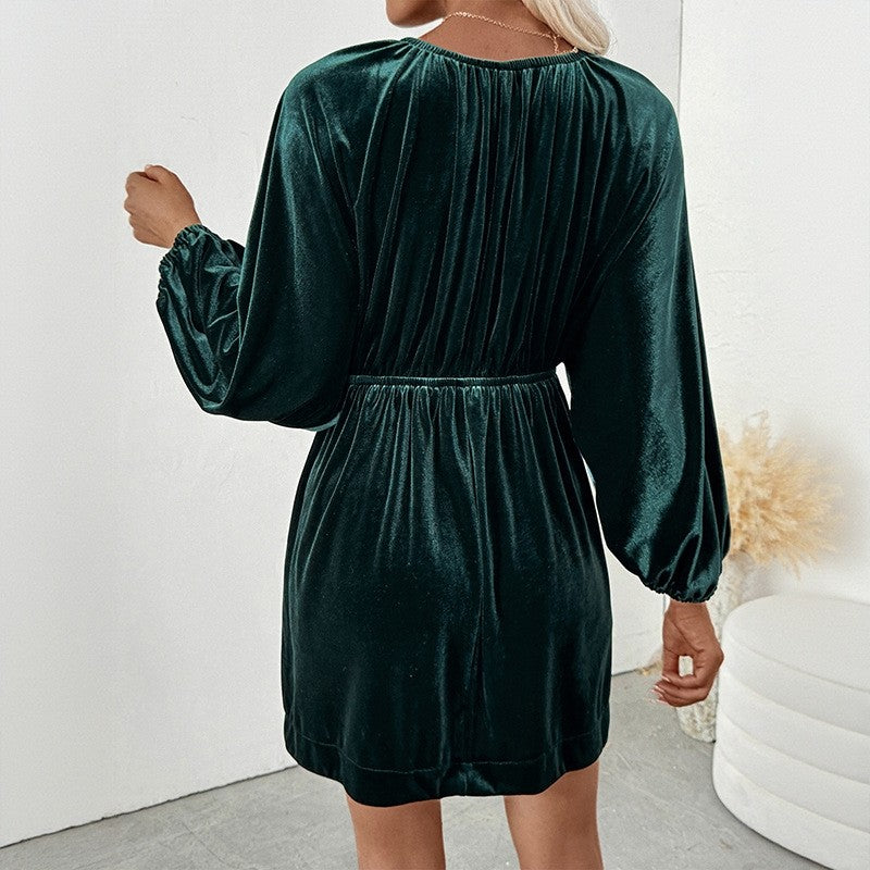 Vintage Lantern Sleeve Velvet Short Dress