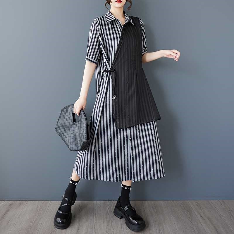 Loose Striped Beaded Tie Dress