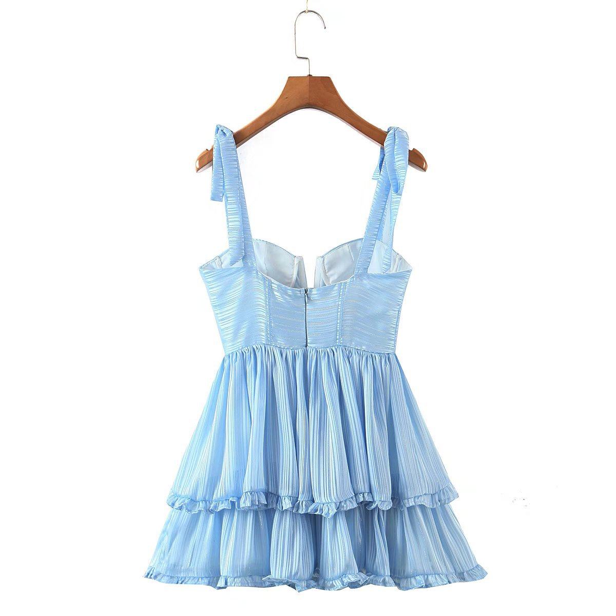 Three-Tier Colorful Silk-Chiffon Dress Pleated Lace-Up Skirt