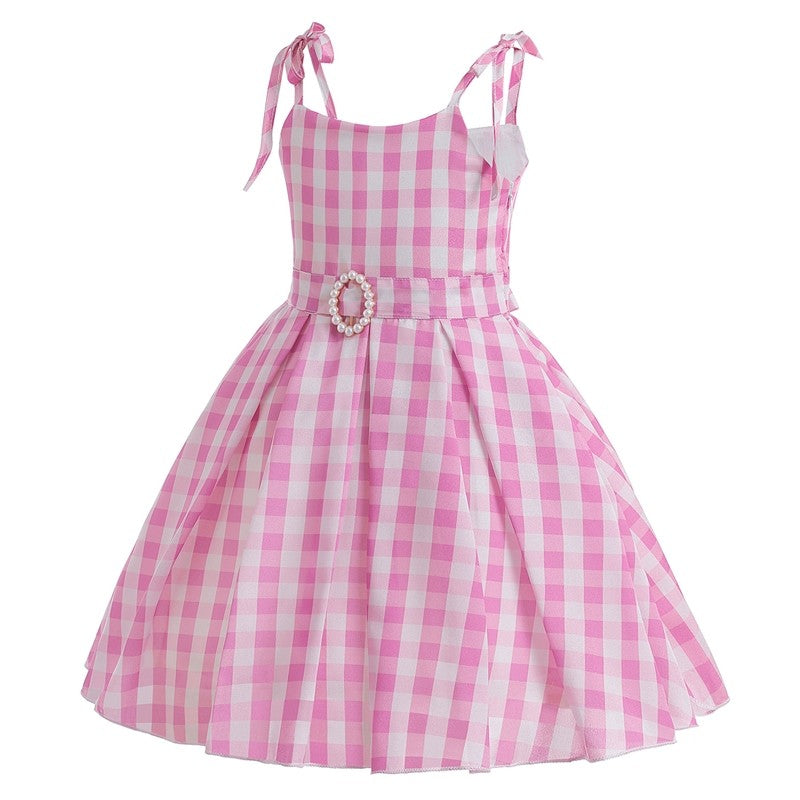 Plaid Suspender Waist Princess Dress For Girls