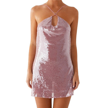 Backless Halter Sequin Bodycon Mini Dress