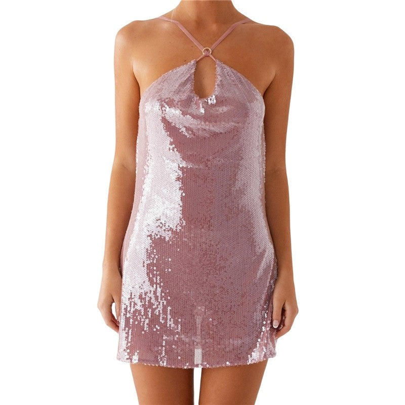 Backless Halter Sequin Bodycon Mini Dress