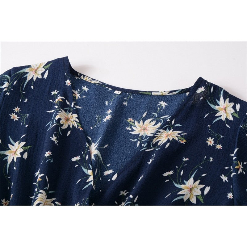 Chiffon Print V-Neck Short Sleeve Bohemian Dress