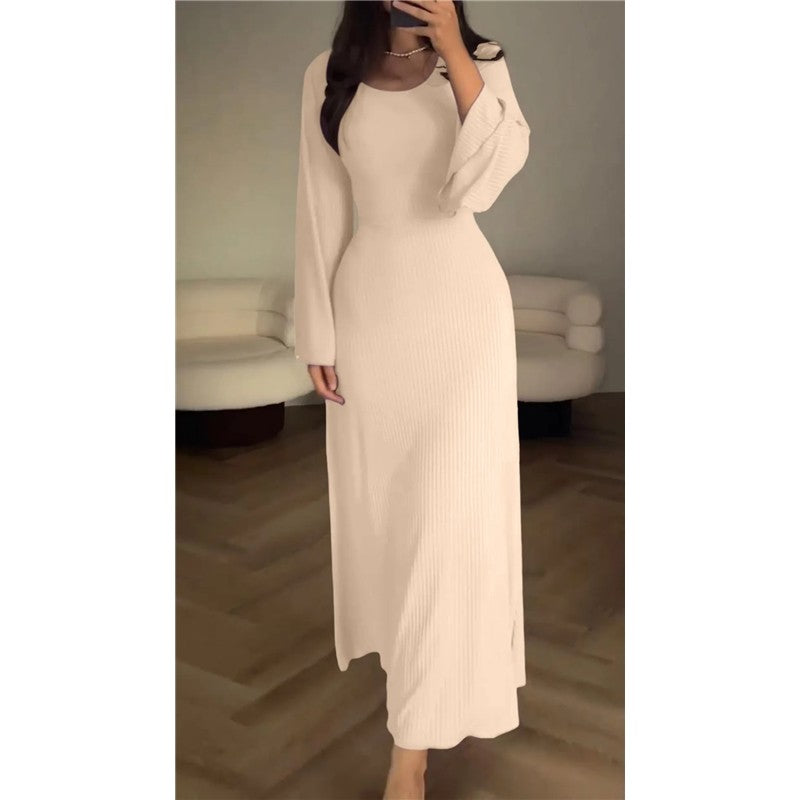 Long Sleeve Slit Loose Knit Dress