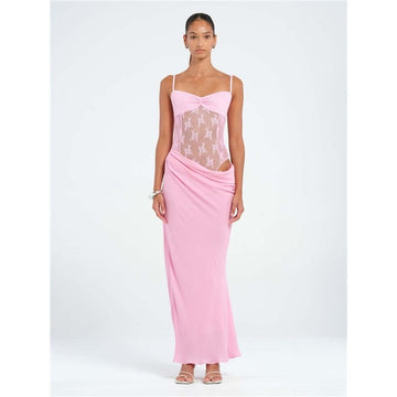 Solid Color Lace Sleeveless Bodycon Maxi Dress
