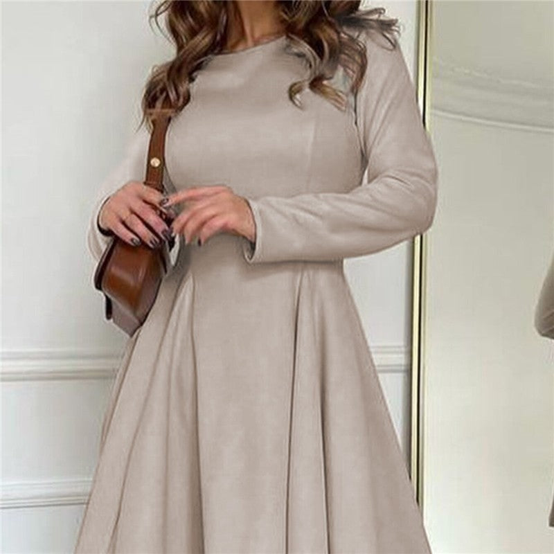 Solid Color Long Sleeve Belted Short Dress