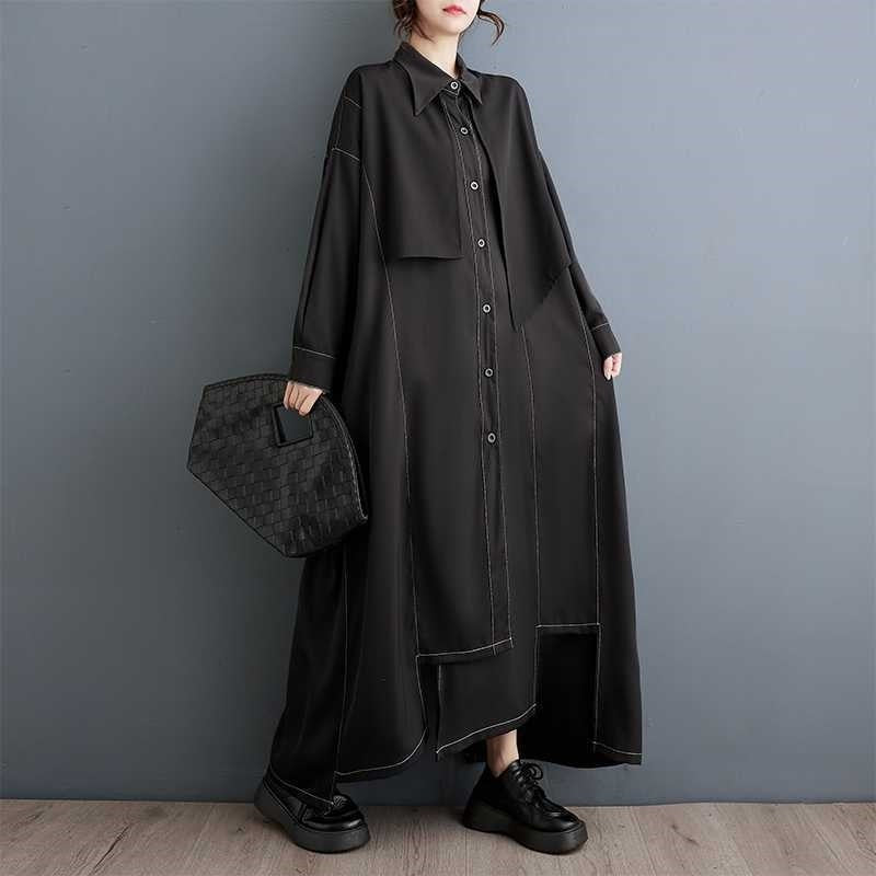 Dark Loose Irregular Long Shirt Dress