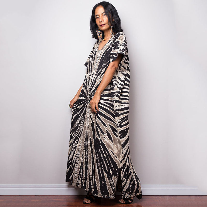 Short Sleeves Tie-Dyed Split Maxi Dress
