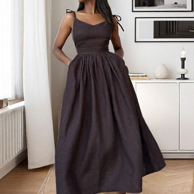 Backless V-Neck High-Waist Strapless Dress