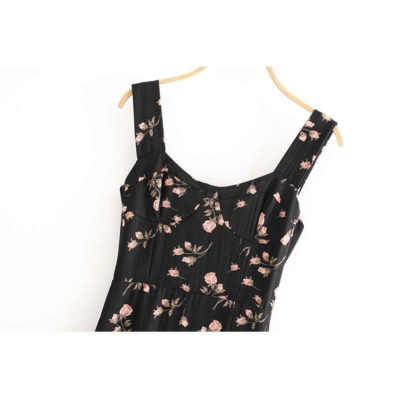 Printed Waist Hem Sexy Slit Tank Dress